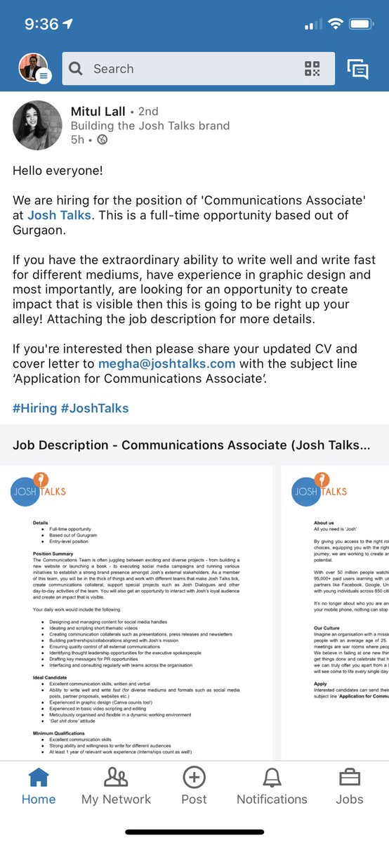  @supriyapaul93 and folks up at  @JoshTalksLive are hiring a communications associate. Absolutely fantastic mission to join and be a part of building imo. All details in these screenshots: