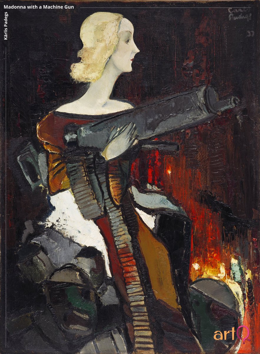 ArtqTrivia's tweet photo. Madonna with a Machine Gun.
Oil painting by the Latvian artist Kārlis Padegs from 1932. The painting belongs to the Latvian National Museum of Art.
The style of the painting reflects both local Baltic influences and the modern art movements of contemporary Western Europe. https://t.co/c4no7T9SRO