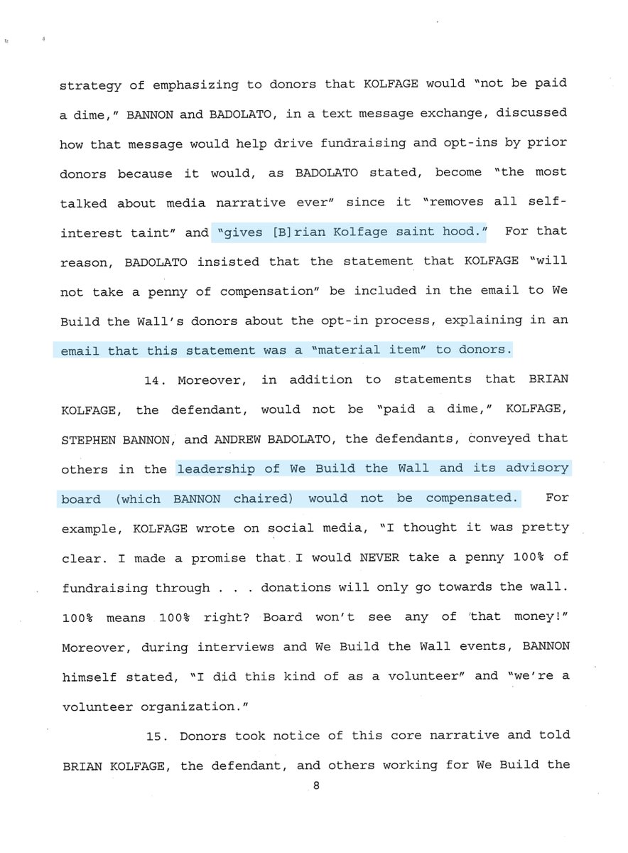 A serious indictment,$1M designation for Bannon -force multiplier “BANNON, through a non-profit organization under his control received over $1M from We Build the Wall, at least some of which BANNON used to cover hundreds of thousands of dollars in BANNON’s personal expenses”