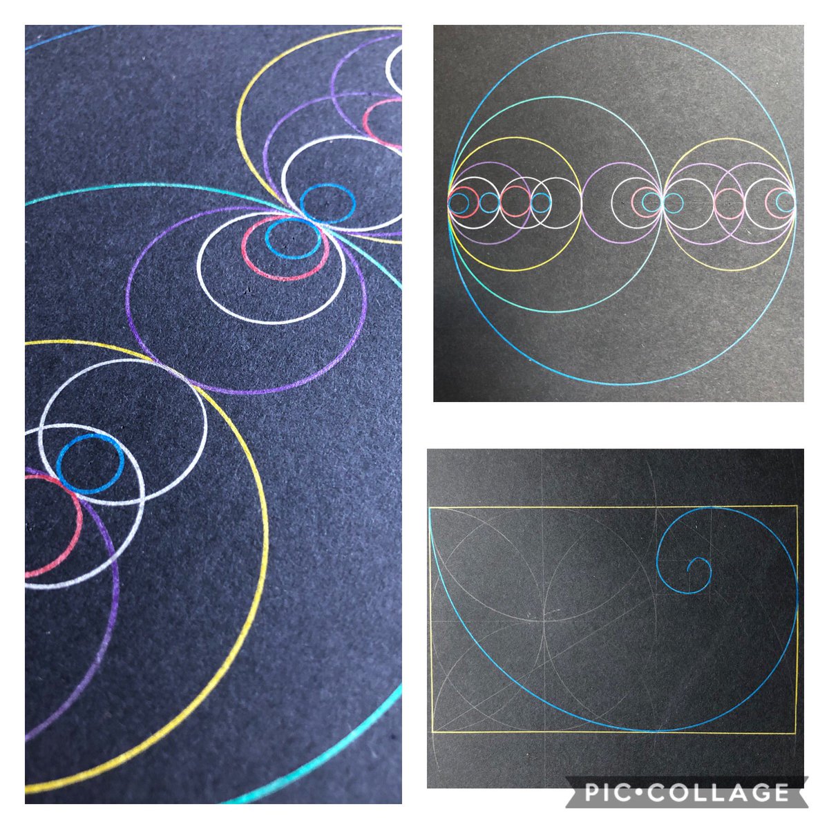 Finally caught up on session 3 of #itga with <a href="/c0mplexnumber/">Clarissa Grandi</a>. Love the golden ratio circles but a bit inaccurate on the golden spiral! #artfulaugust