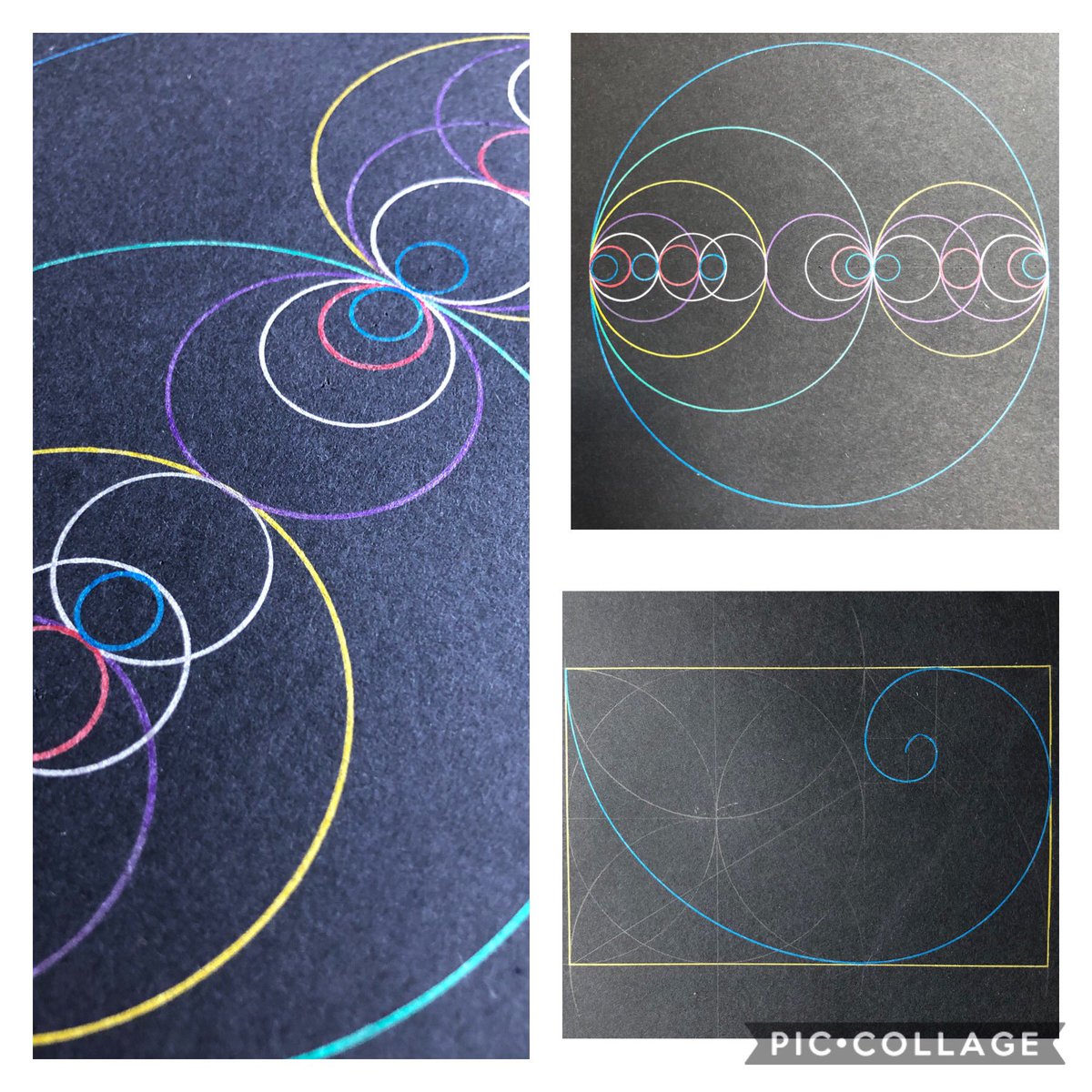Finally caught up on session 3 of #itga with @c0mplexnumber. Love the golden ratio circles but a bit inaccurate on the golden spiral! #artfulaugust