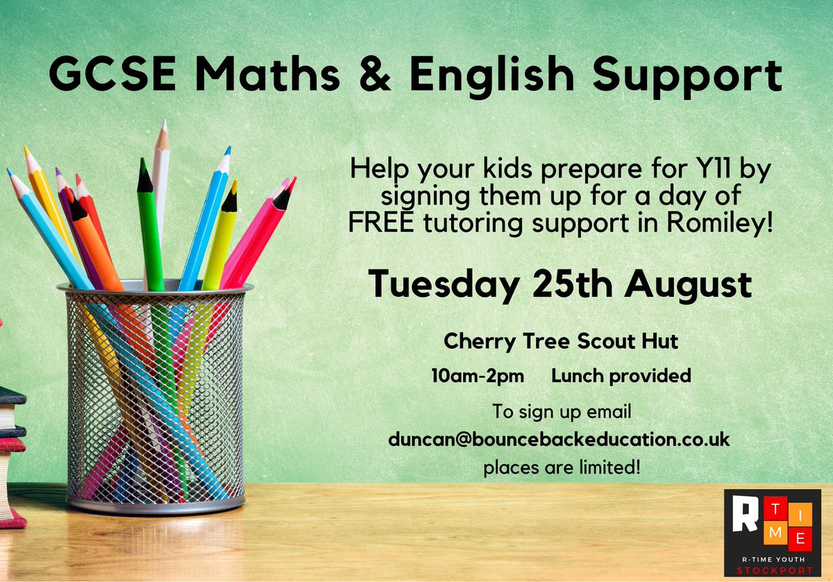 BouncebackEd's tweet image. Next Tuesday we’re running a GCSE Maths &amp;amp; English Support Day for kids going into Y11 in #Romiley with our #SocialEnterprise partners @pieuksocial 📚 Sign up details are below, places are limited! 

#Stockport #Tutoring