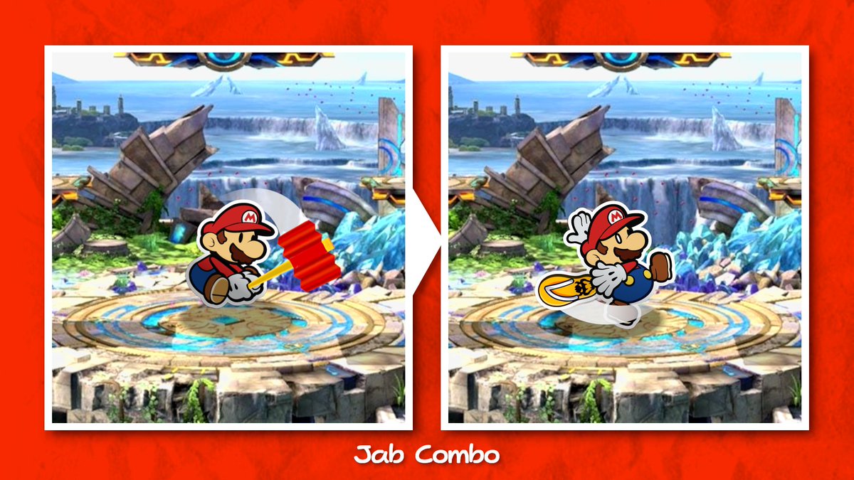 Paper Mario quickly bonks the opponent five times with the squeaky Eekhammer. To his surprise, the hammer transforms into a Bowser-branded slipper in a puff of smoke, for a finishing sixth slap!