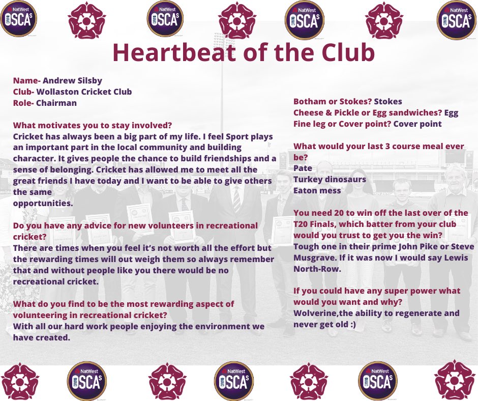 👀👇🏼
Get to know one of our winners for the Heartbeat of the Club category in this years OSCAs- Andrew Silsby 
#volunteers #cricket #northamptonshire #outstandingcontribution #natwest