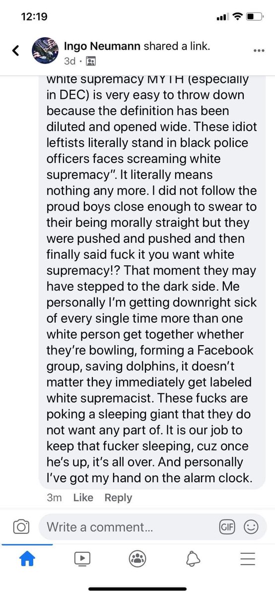 decsucks's tweet photo. There’s nothing like the smell of White men In DEC having racist meltdowns in the morning. $5 says this dude will eventually shoot up a pizza parlor. Apparently if you “push someone” enough, they will become a white supremacist??? Ok... #decsucks #defendeastcounty #racisttweets https://t.co/4s7RRSbNTB
