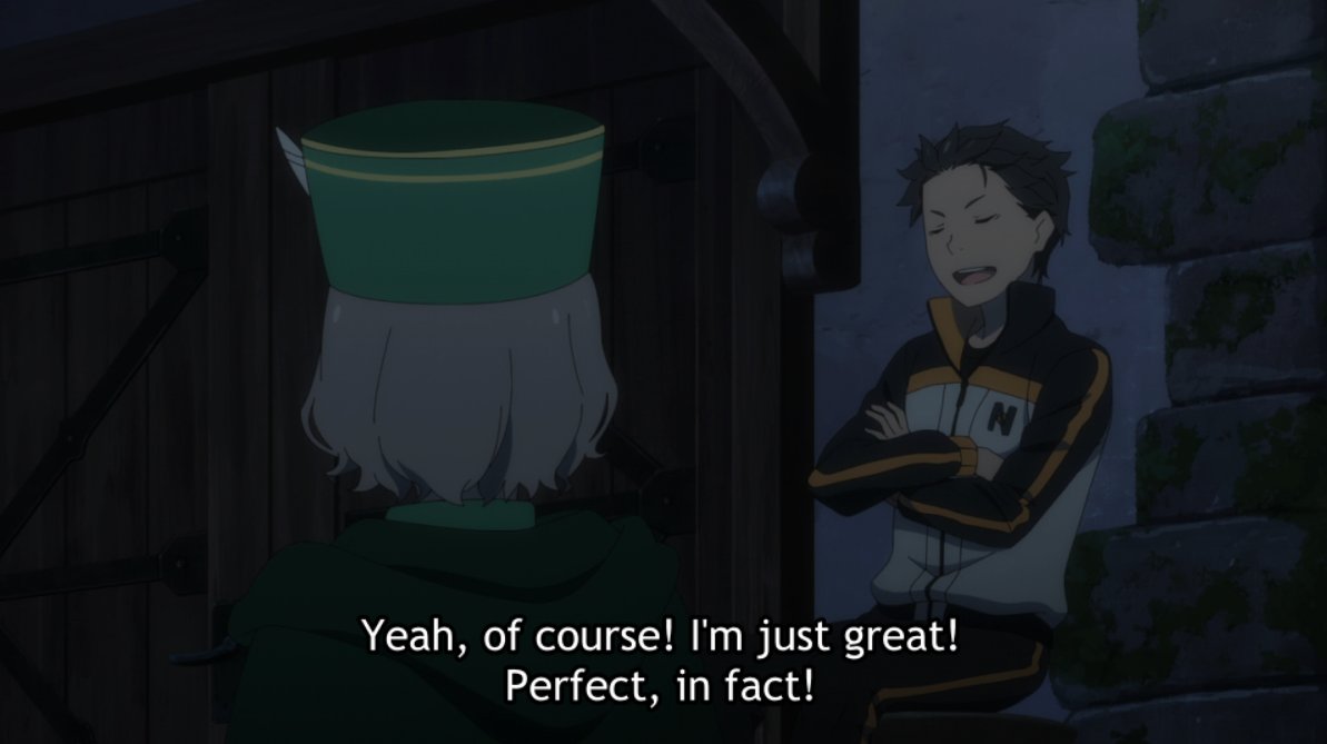 Subaru looks like he finally has a clear grip on things, thinking rationally and putting together information he has. But this isn't depicted as necessarily a positive; it's unnatural, as we see through Otto's perspective. Subaru's state of mind almost doesn't seem human.