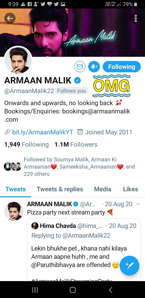 AM_Tithi's tweet photo. Right now I'm crying for this moment 😭. The great singer whom I love so much, he is apart of my life ❤ . Tonight he replied me and also followed me back in Twitter😌.This is the reason that I have a Twitter account for support my Love @ArmaanMalik22 ❤ . 
𝙇𝙤𝙫𝙚 𝙔𝙤𝙪 ❤💜 https://t.co/w0xKapPv1i