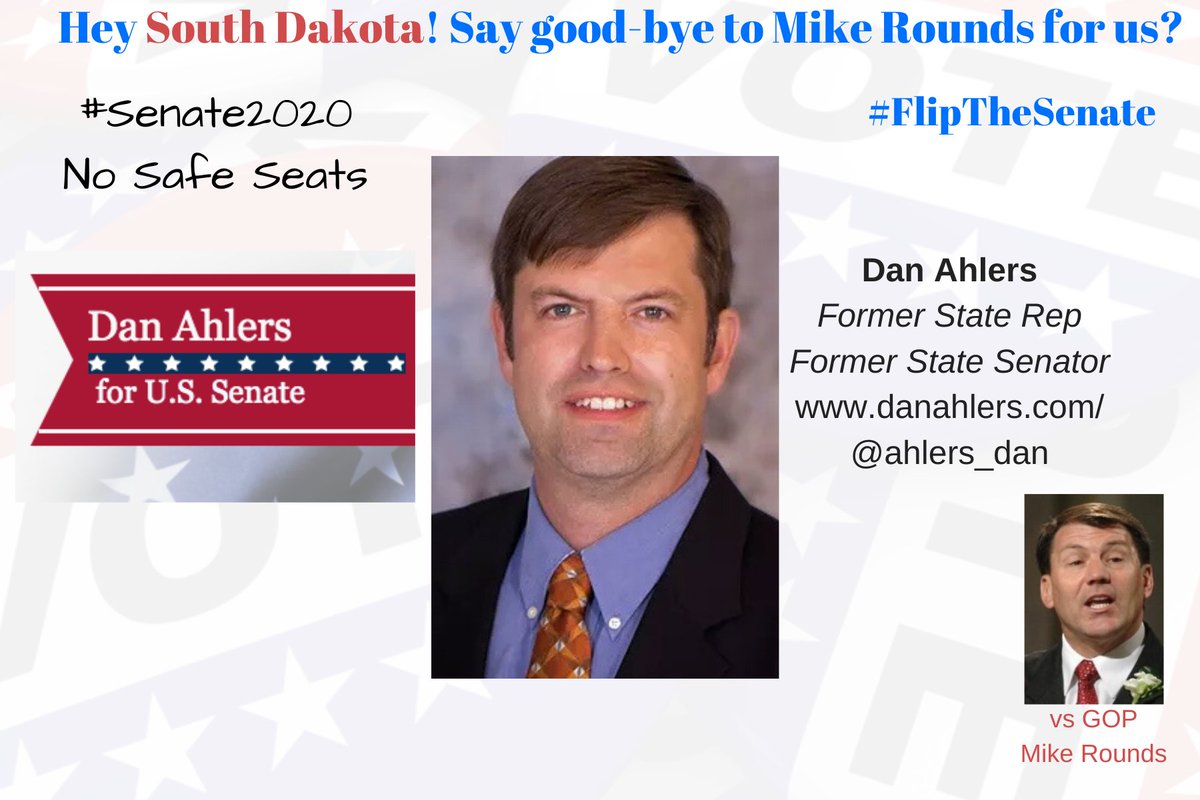 Hey  #SouthDakota! Say good-bye to Mike Rounds for us?There are NO safe seats!  #Senate2020  #SD Democratic ChallengerDan Ahlers @ahlers_dan http://www.danahlers.com/ Donate here  https://secure.actblue.com/donate/4progress #PostcardsforAmerica  #FlipTheSenate THREAD  #23GOP  http://postcardsforAmerica.com 