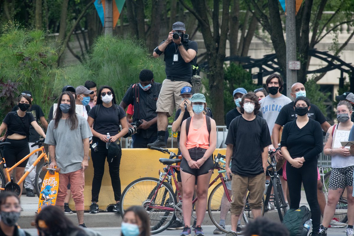 Protesters marched from the Bean to the intersection at Washington and Michigan, where organizers explained their demands and recounted how black and indigenous struggles have historically been intertwined.