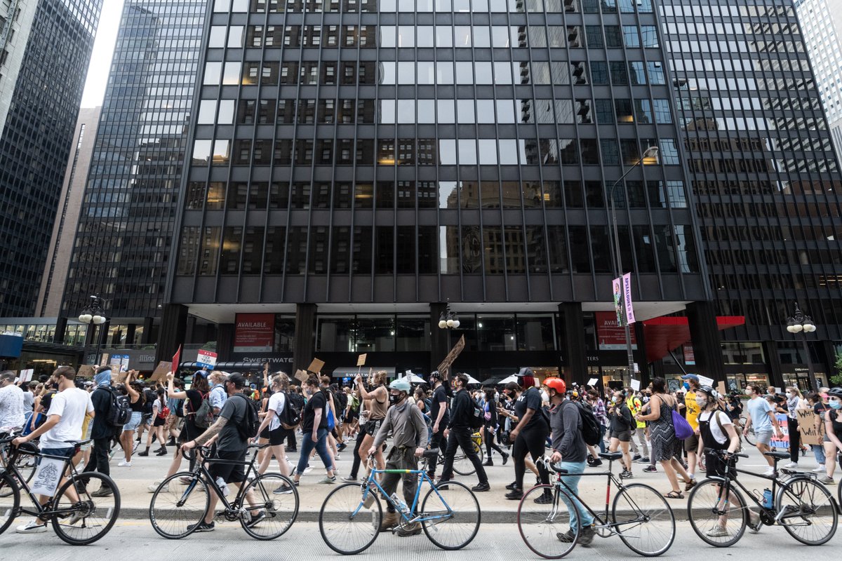 From there the group marched north along Michigan toward the raised bridge at Wacker.