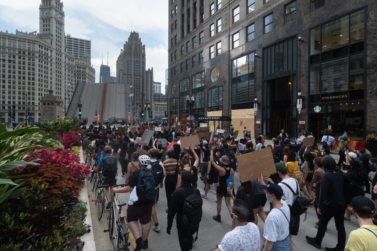From there the group marched north along Michigan toward the raised bridge at Wacker.