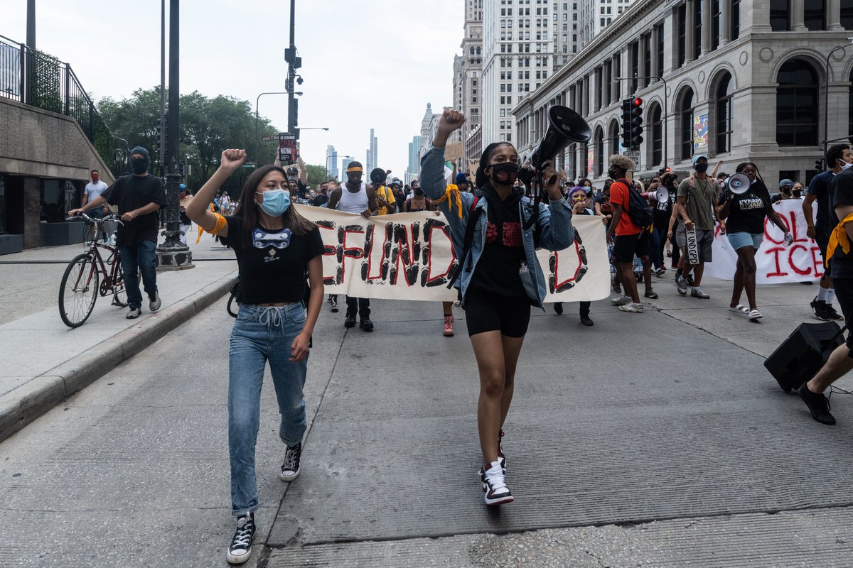 From there the group marched north along Michigan toward the raised bridge at Wacker.