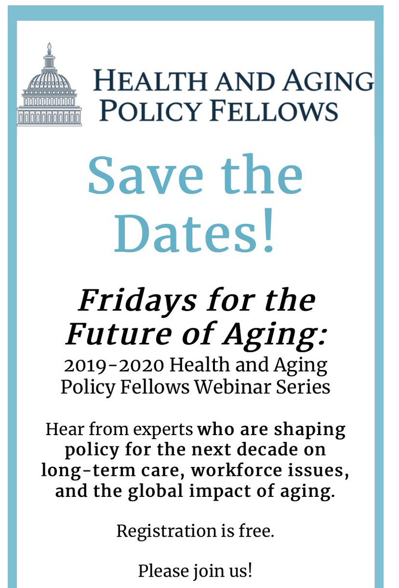 alisonPhDRN's tweet photo. 📣Save the date‼️🔜The future of #aging 👨🏻‍🦳👵🏿👨🏾‍🦳👵🏽just got brighter. With a 3 part symposium hosted by the brilliant @HAPFellows - covering 3 distinct &amp; important topics r/t #olderadults:
#LongTermCare 🏠 
#ElderCareWorkforce  👩🏻‍⚕️ #EconomicSecurity 💰 
Stay tuned for sign up link. https://t.co/NjLxKI4s3u