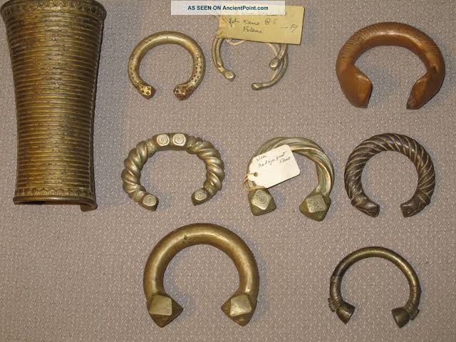 Manillas bear some resemblance to torcs or torques in being rigid and circular and open-ended at the front. Africans of each region had names for each variety of manilla, probably varying locally.They valued them differently, and were notoriously particular about their types.