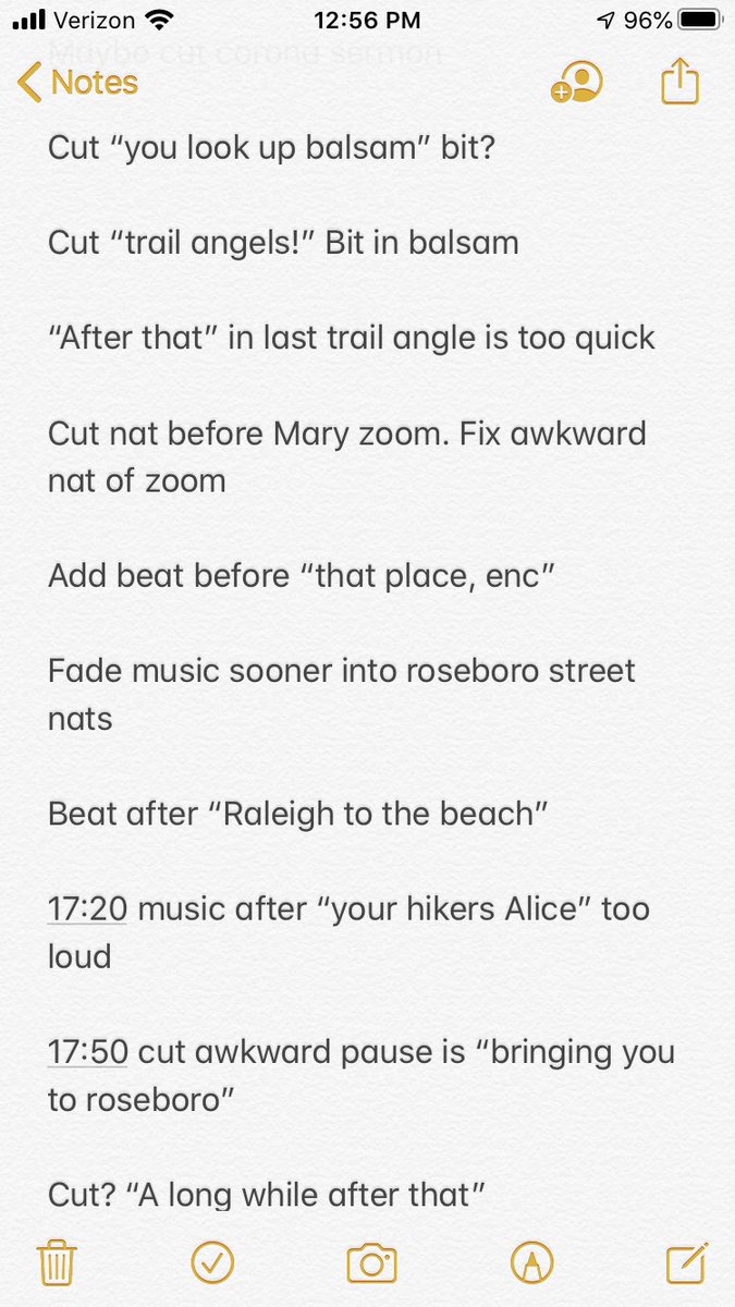 I make notes on my phone when I hear little things to fix, and then I go back and fix them. I got one last round of notes from James, and just kept tweaking audio levels up until 11pm. I drank a beer. 21/