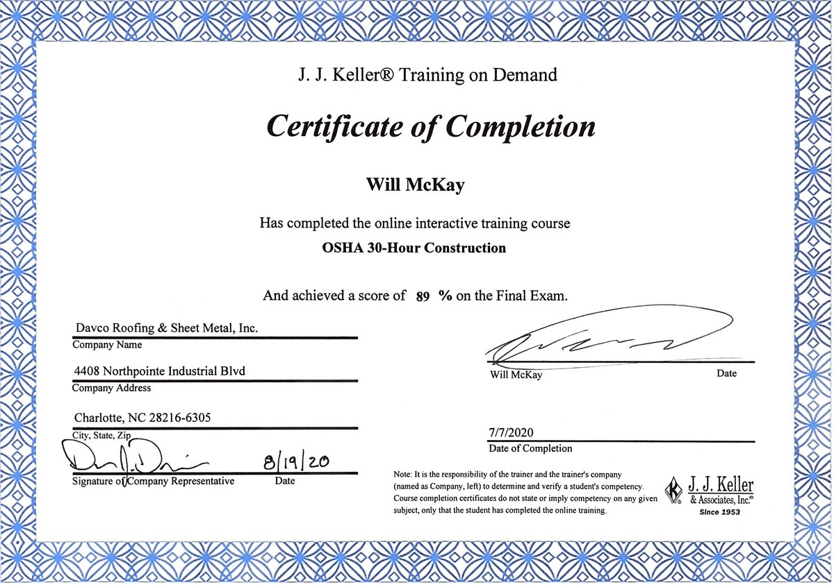 davcoroofing's tweet photo. Safety is our number one priority! 👷‍♀️👷‍♂️
Join us to congratulate Will and Dennis on their OSHA 30 certifications! 👏 Fantastic job gentleman, we are proud to have you on our team! 🤝   #roofing #charlotteroofing #commercialroofing #oshatraining https://t.co/1N0Anob2mO
