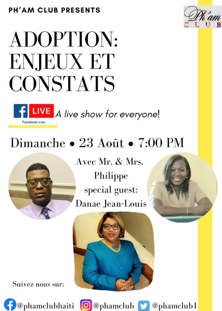 PhamClub1's tweet photo. Adoption: enjeux et constats.
C'est ce dimanche à 7PM. 
#Getbackyourfamily #Aimonsnous #PhamClub https://t.co/X0qgXCwGGd