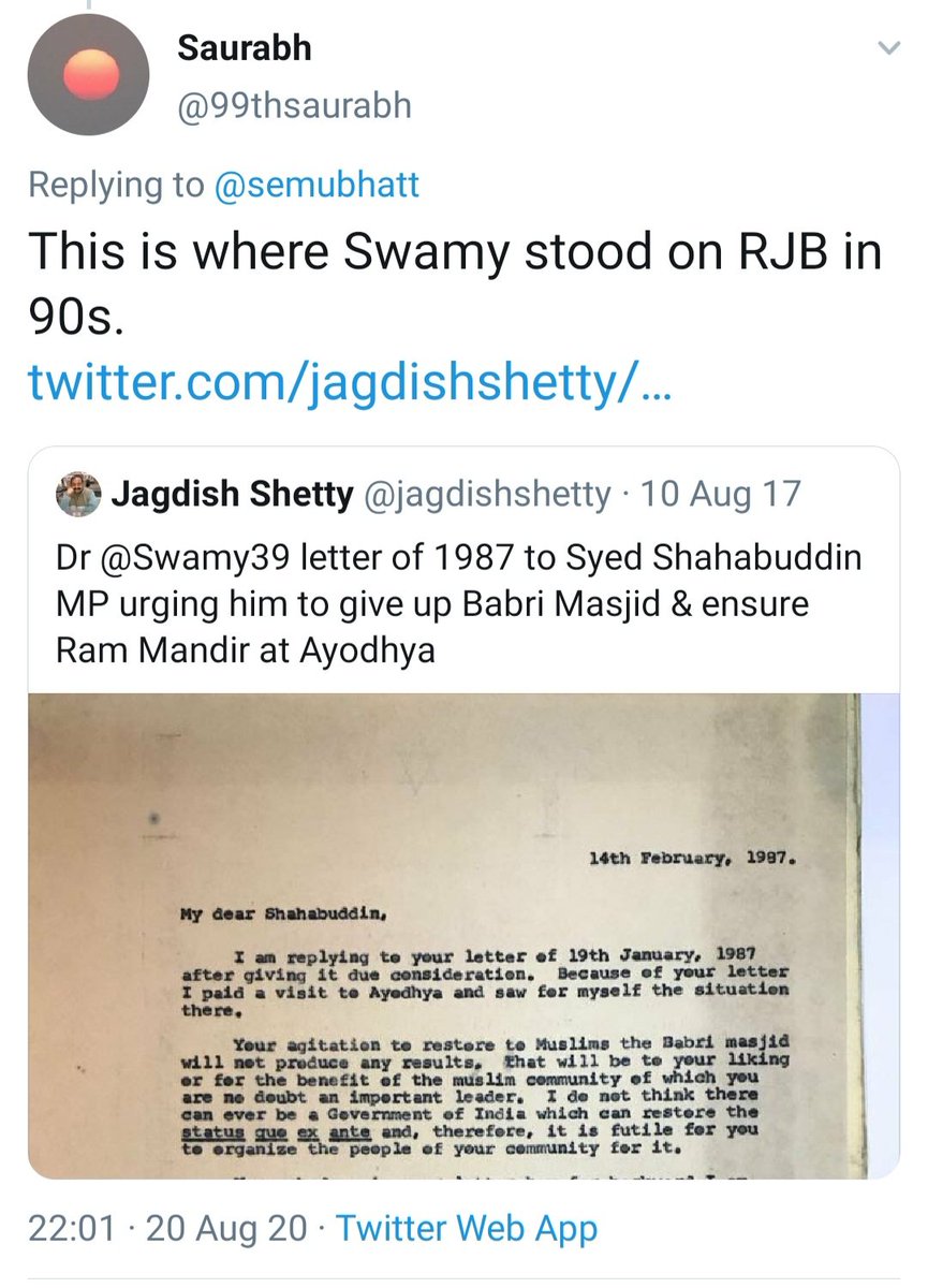 I have no idea if this letter indeed existed or not. Hence, screenshots of the tweets (from Swamy fans, I assume). https://twitter.com/99thsaurabh/status/1296485102793428993?s=19