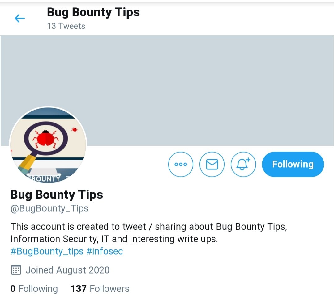 bugbounty_tips's tweet photo. Connected 137 friends just in few days.
Looking forward to reaching 1337 friends soon.
If you want to give any feedback/support/suggestions. Please do comment. Your feedback will be appreciated to share/post more #bugbounty_tips!
Thank you!
#infosec #bugbounty #bugbountytips https://t.co/dKP4XSrAvS