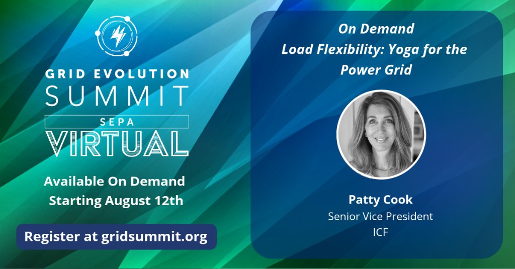 ICF's tweet photo. Our Senior VP, Patty Cook, shared insights into what’s needed to unlock the potential for load flexibility in a @SEPAPower virtual #GridSummit bonus session. You can now views the session on-demand! https://t.co/U4Vq084f8P https://t.co/yHmUGQ1PUS