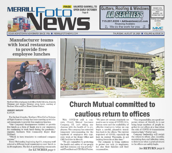elginfastener's tweet photo. Great article on EFG's commitment to our employees during the pandemic by providing lunch and patronizing local establishments. Thank you to the Merrill Foto News for the front page press! Use the link below to read the article.
https://t.co/J34aXS5zYj
#EFGCares #NorthernWire https://t.co/vjZ9Cu8tKG