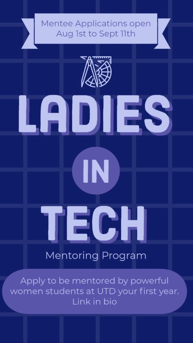 UtdNsbe's tweet photo. Don’t miss out on this amazing mentorship opportunity! Follow Ladies in Tech UTD on Instagram (utdlitmp) and sign up for the Mentorship Program! https://t.co/FCsQa6VbVY
