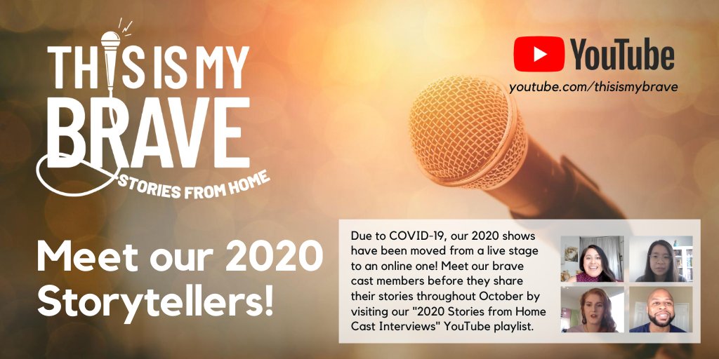 Our 2020 show cast members are giving intimate interviews on why they’re sharing their #mentalhealth stories through This Is My Brave ahead of their show premiere date in October! Check out the 2020 Stories from Home Interview playlist here: buff.ly/2Yeo9Ib