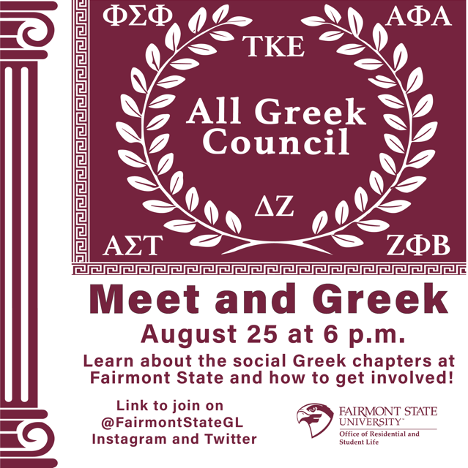 FairmontStateGL's tweet photo. Join us Tuesday the 25th at 6pm to hear from our Greek chapter leaders and learn how to get involved in Greek Life at Fairmont State. Just click the link below!
#GoGreek #SoarFalcons
https://t.co/BDh63DjCpx https://t.co/meRm0o8wlR