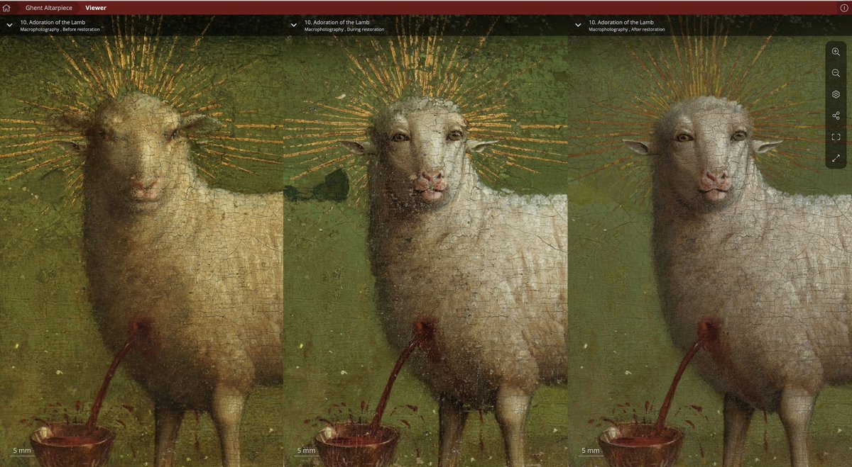 Removal of 16th-century overpainting on the Ghent Altarpiece has revealed the lamb’s intense human-like features.