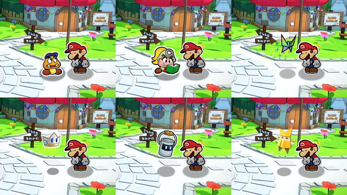 For his third taunt, one of six partner characters would pop out and pose, as Paper Mario rubs his chin thoughtfully. When used on Paper Mario’s home stage, Toad Town, one of the partners might have something to say about the opponents!