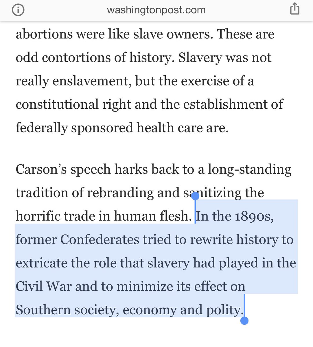    “In the 1890s, former Confederates tried to rewrite history to extricate the role that slavery had played in the Civil War and to minimize its effect on Southern society, economy and polity. These are not innocent gaffes.”