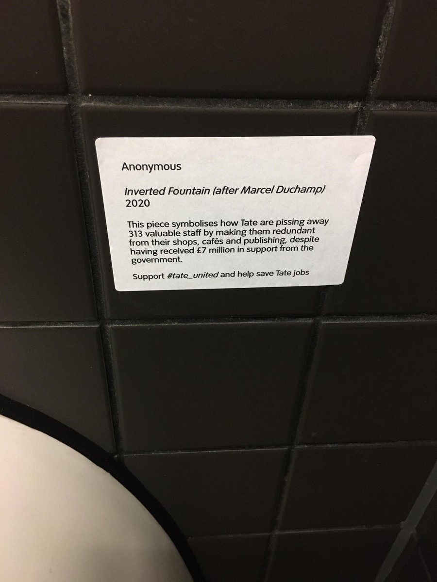 A mystery Artwork has appeared on the level 1 toilets at <a href="/Tate/">Tate</a> Modern🚽

Anonymous 
Inverted Fountain (after Marcel Duchamp)
2020