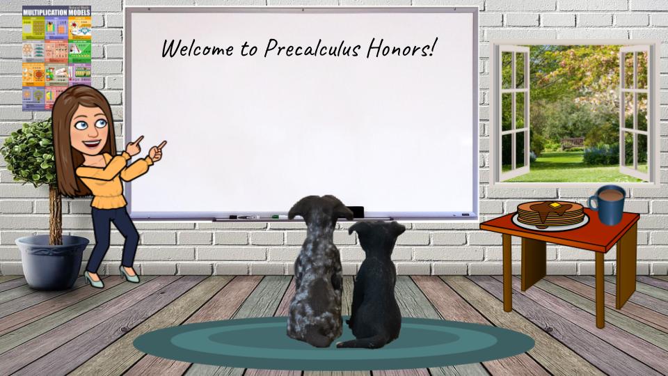 TeacherMurray's tweet photo. Working on my virtual classroom for this year! Lucy and Sammie are very interested in all that Precalculus can teach them, or maybe it's just the plate of pancakes they are concerned about... https://t.co/5nBryAQSEo