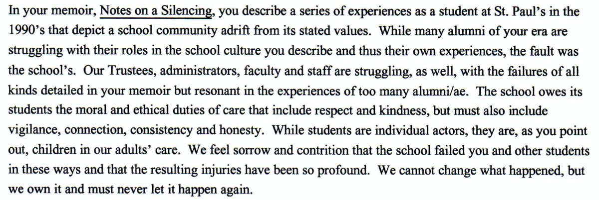 The second graf acknowledges my experiences as I wrote of them--they have read my work--and makes it clear that the entire community shared a role in those events, that I am not the only victim of their wrongdoing, and that the adults were the ones responsible.