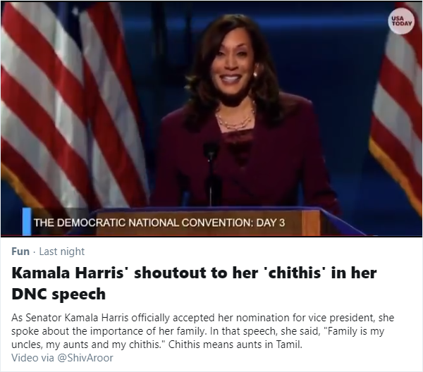DefiantBaptist's tweet photo. I for one am glad that #KamalaHarris loves her aunts and her <checks notes> aunts. Did you notice that she didn't mention her father? #chithis https://t.co/UCCFcsbGHw