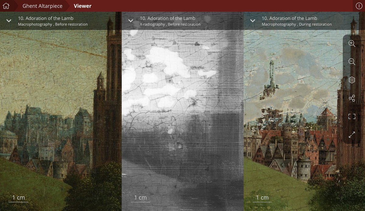 Since 2012, the website Closer to Van Eyck, supported by Getty Foundation, has made it possible to zoom in on the intricate details of the Ghent Altarpiece.Today the site was updated and now includes images of newly restored sections of the paintings, plus new videos and more.