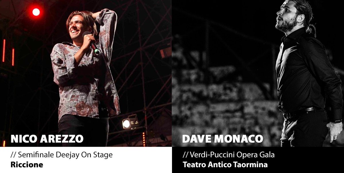 MTorped's tweet photo. Stasera due artisti impegnati... Nico a Riccione per le semifinali di Deejay On Stage e Dave al Verdi-Puccini Opera Gala al Teatro Antico di Taormina! https://t.co/TBoqUJrmRX