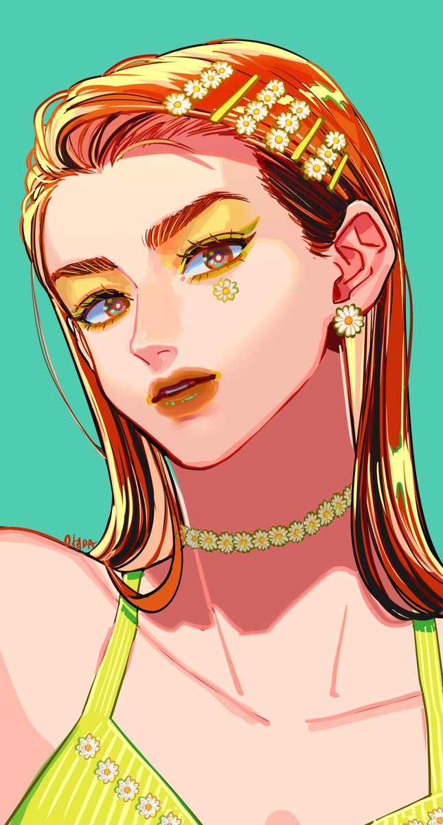 1girl solo jewelry hair ornament earrings long hair flower  illustration images