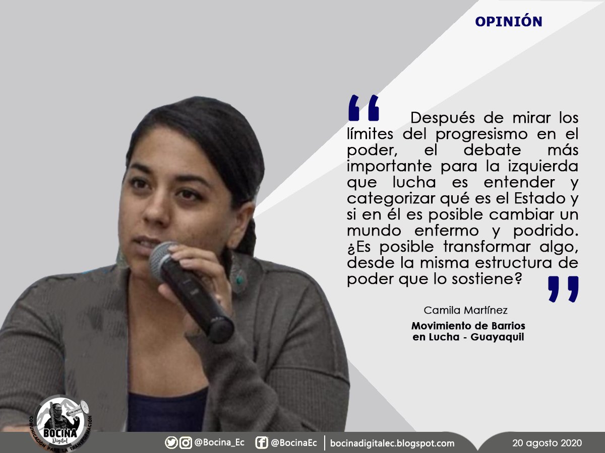 Bocina_Ec's tweet photo. #OPINIÓN | "Después de mirar los límites del progresismo en el poder, el debate más importante para la izquierda que lucha es entender y categorizar qué es el Estado y si en él es posible cambiar un mundo enfermo y podrido" . @CamilaMaryfuego - MBL
https://t.co/gnjlk6U7k3 https://t.co/eRfovEvILJ