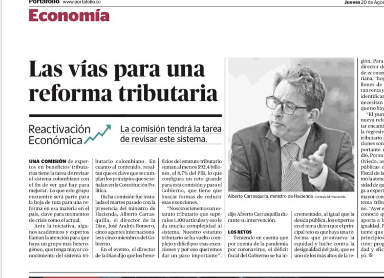 JCGossain's tweet photo. Mientra el Presidente sigue públicamente negando el trámite de una reforma tributaria, el Ministro de Hacienda nunca ha renunciado a ella. Ya empiezan con una comisión para estudiar ajustes. https://t.co/PNlKLjxqE0