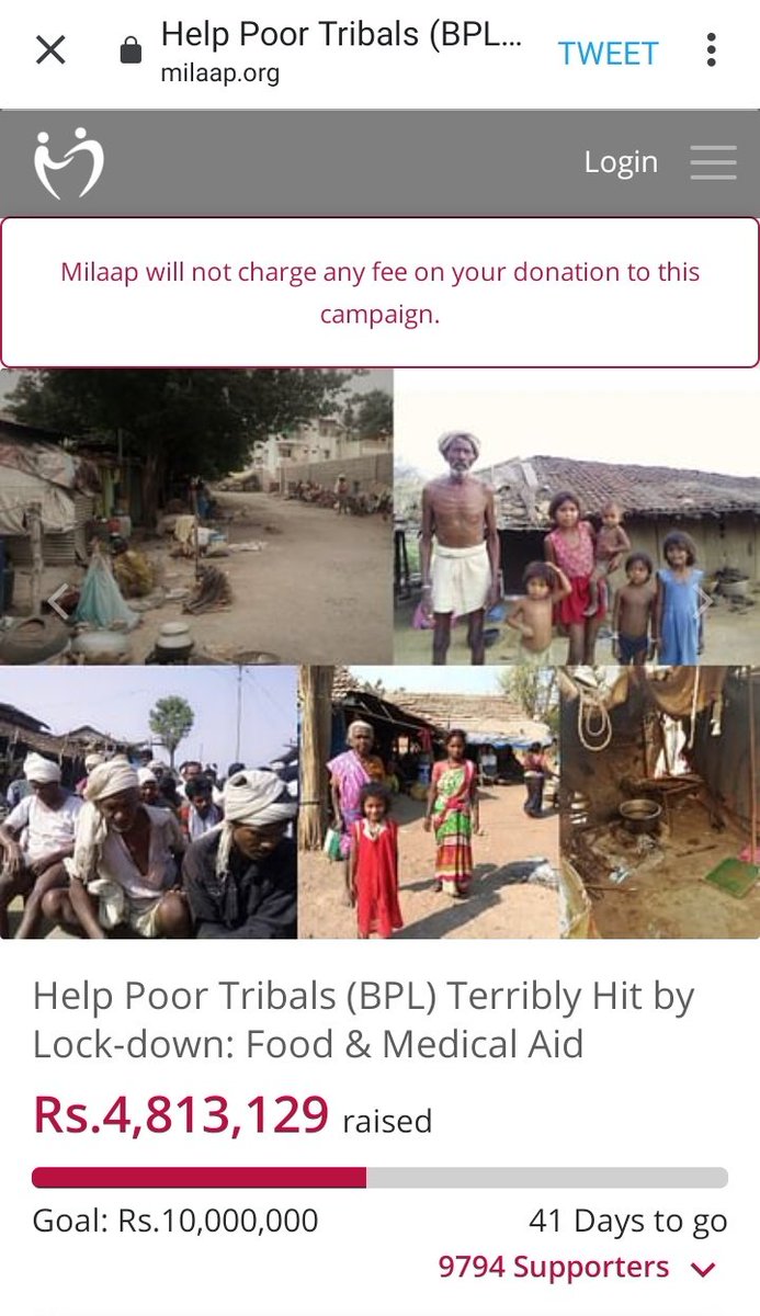Actual Target is ₹ 1 Cr and ₹48 Lac is already raised. It's an ongoing campaign. Check last 3 Digits ofA/C No.Virtual account name: Below Poverty Line Tribal and Rural Fami - MilaapAccount number: 2223330023025327IFSC code: RATN0VAAPISBank name: RBL https://twitter.com/truptilahiri/status/1258651484327051264?s=21