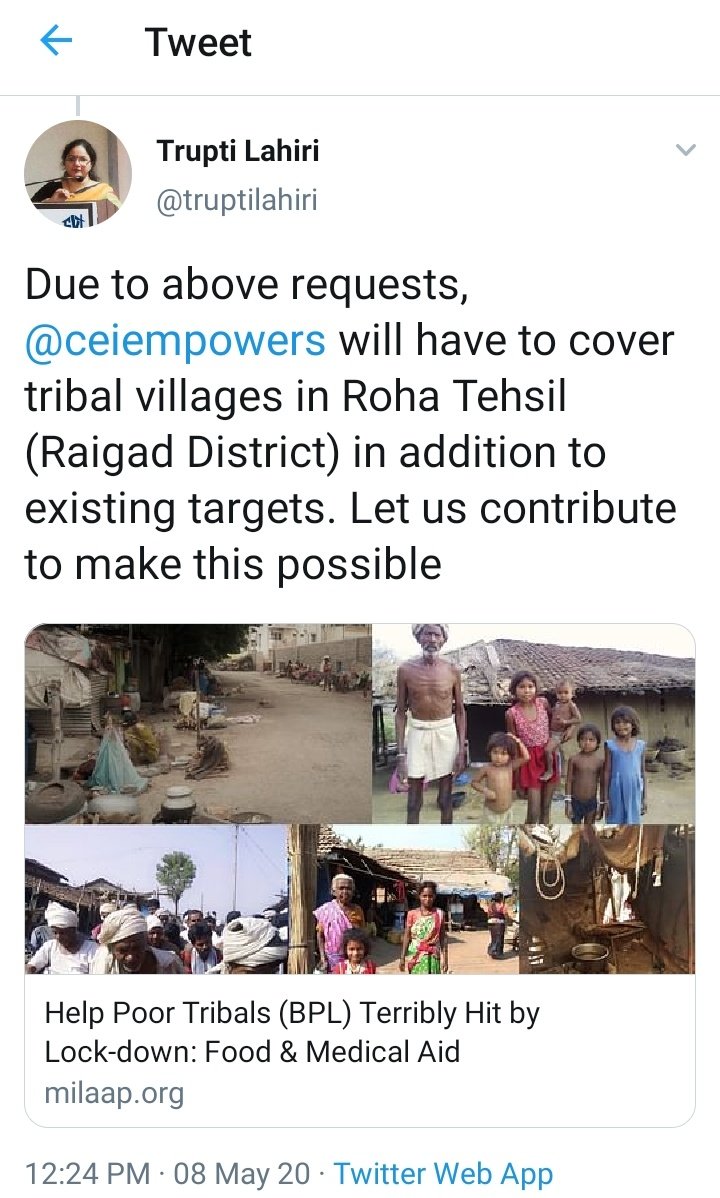 Actual Target is ₹ 1 Cr and ₹48 Lac is already raised. It's an ongoing campaign. Check last 3 Digits ofA/C No.Virtual account name: Below Poverty Line Tribal and Rural Fami - MilaapAccount number: 2223330023025327IFSC code: RATN0VAAPISBank name: RBL https://twitter.com/truptilahiri/status/1258651484327051264?s=21