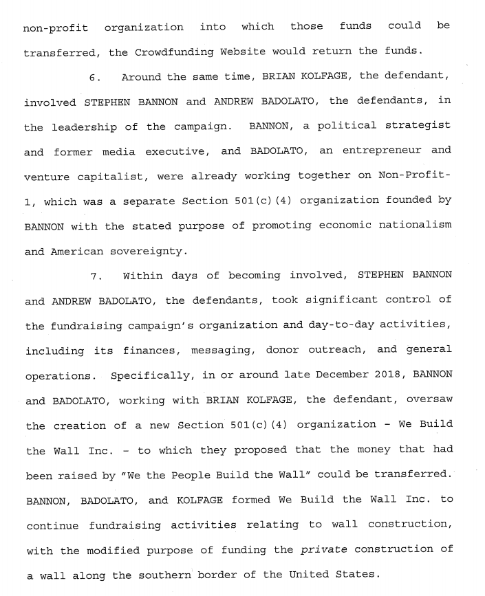 Reading the indictment, it looks like Kolfage got only so far along and then was facing having the donor account closed & watching all the millions collected so far ending up being refunded. So he brought in professionals, Bannon & Badolato.
