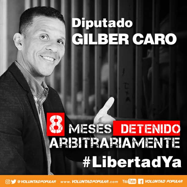 LigiaDelfin's tweet photo. Hoy #20Ago, el Diputado @gilbercaro cumple 8 meses secuestrado por el régimen usurpador. Gilber se encuentra totalmente aislado, siendo sometido a tratos crueles e inhumanos por luchar por una mejor Venezuela. #LiberenAGilber https://t.co/bne8kdi4Hu