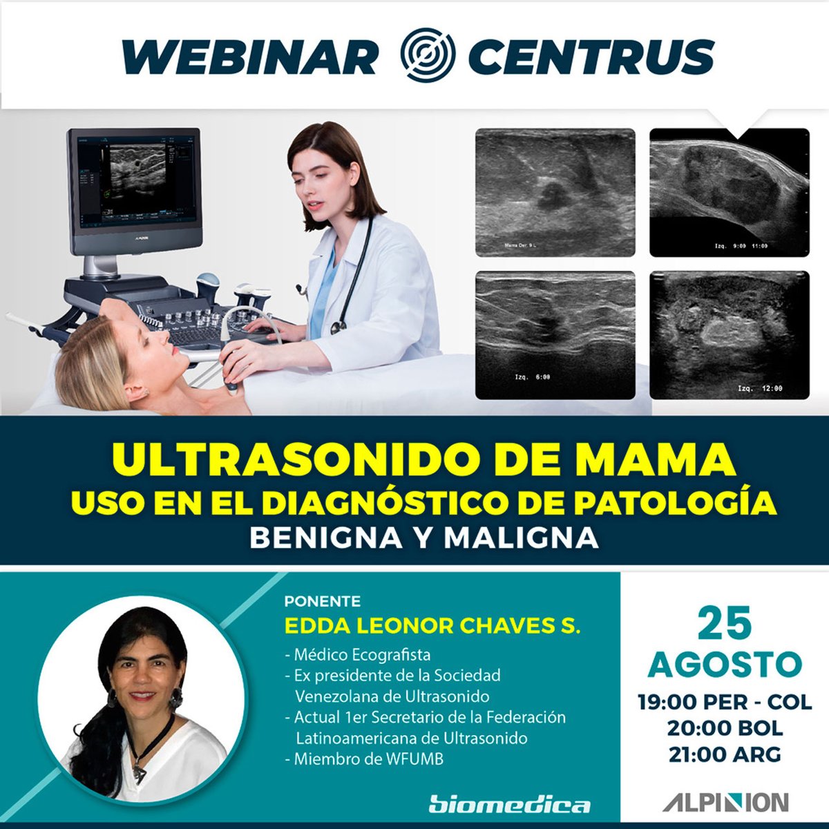 escuelacentrus's tweet photo. Ultrasonido de Mama
Uso en el diagnóstico de patología, benigna y maligna.
.
✔️ Fecha: Martes 25 de Agosto 2020
✔️ Ponente: Dra. Edda Leonor Chaves S. - Médico Ecografista.
.
Registrese en: https://t.co/N2akvG385k https://t.co/iKpmzJOWSH