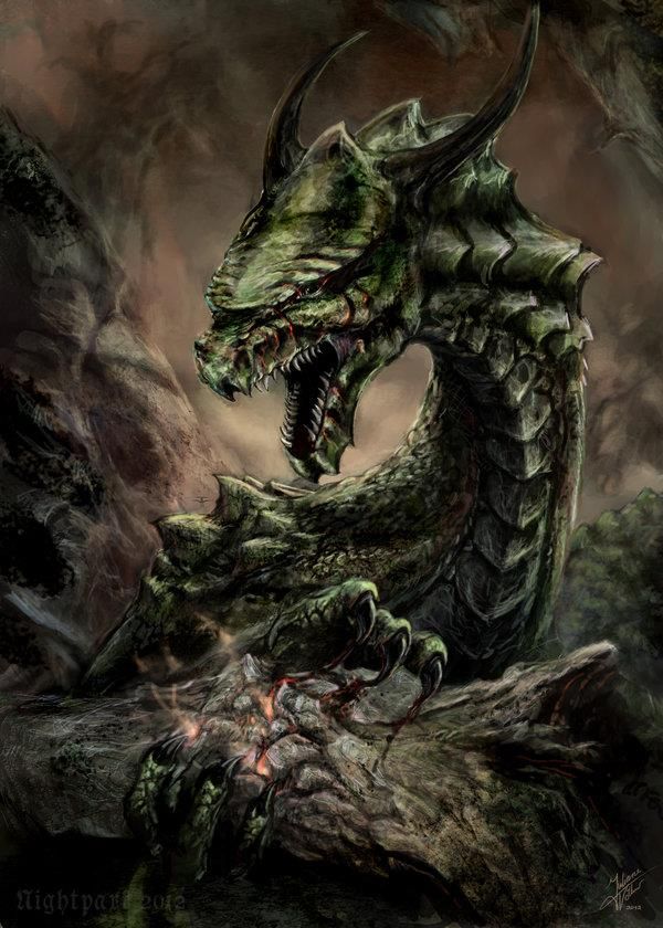 Here is where it starts. Níðhöggr: It is a powerful dragon that lives in the roots of the great ash tree Yggdrasil which holds the 9 realms of Norse cosmology together. Níðhöggr also chews on the roots of the tree for all eternity with hopes to damage it and topple it.