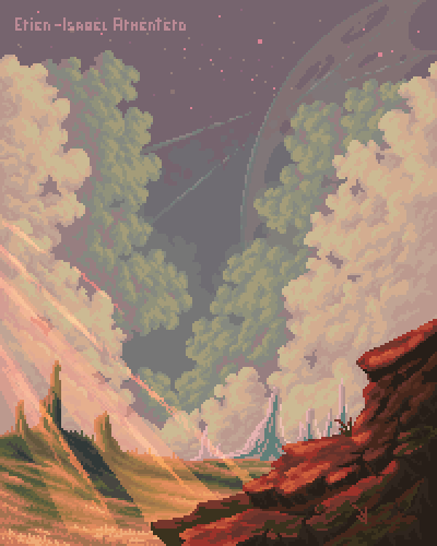 ErienStrf's tweet photo. Another color version of one of my last landscapes 😊

#pixelart #landscape #artistsontwitter https://t.co/m9Y7wpwQGg