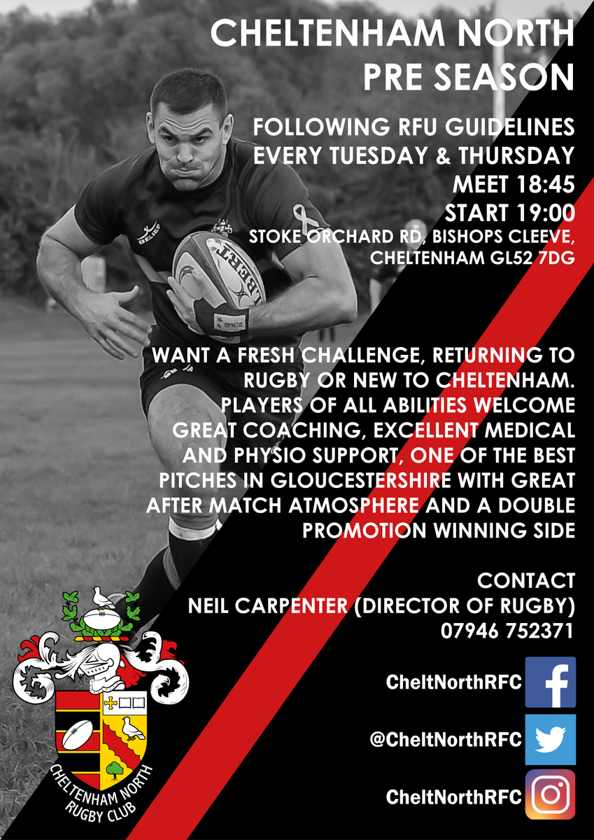 CheltNorthRFC's tweet photo. We don't know how long pre season will be but if your looking to get involved or know anyone that wants to get your self to the North #ONENORTHNATION https://t.co/UsQtASsGNP