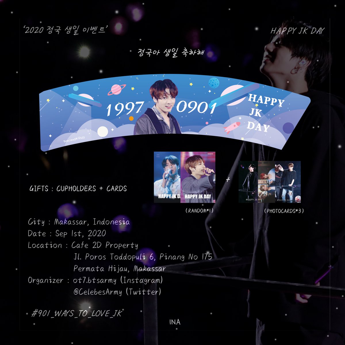 PreciousGiftss's tweet photo. ' 2020 JK BIRTHDAY SUPPORT ‘
.
Part 1 - CAFE EVENTS -
.
🤍LOCATION : INA
.
🤍🍒@CelebesArmy @galaxiainte7 
.
#901_WAYS_TO_LOVE_JK #정국 #HAPPYJKDAY https://t.co/GZXtQqqdHY