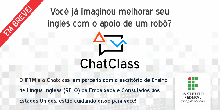 IFTMoficial's tweet photo. Os estudantes do IFTM conseguirão melhorar seu nível de inglês com o apoio de um robô! Interessou? Acompanhe nossos canais que em breve taremos maiores informações.
#SouMaisIFTM #OrgulhodeSerIFTM #FicaEmCasa #JuntosContraoCoronaírus #chatclass #chatclass_brasil https://t.co/vIKX0Vv1Hw